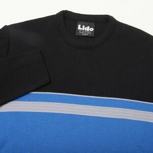 Men's Black and Blue Striped Crewneck Sweater